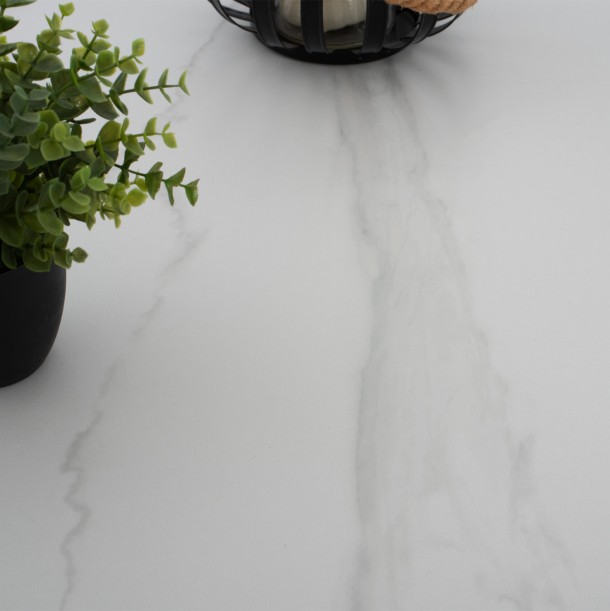 ΤΡΑΠΕΖΙ ΤΡΑΠΕΖΑΡΙΑΣ ΣΤΡΟΓΓΥΛΟ SINTERED STONE ΛΕΥΚΟ ΜΕΤΑΛ.ΠΟΔΙΑ Φ115x75Y εκ.FB99309.02 3