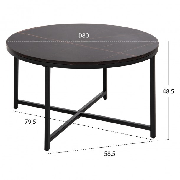 ΤΡΑΠΕΖΙ ΣΑΛΟΝΙΟΥ FB99420.03 BLACK MARBLE ΜΕΛΑΜΙΝΗ-ΜΑΥΡΗ ΜΕΤΑΛΛΙΚΗ ΒΑΣΗ Φ80x48,5Yεκ. 1