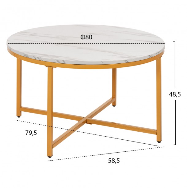 ΤΡΑΠΕΖΙ ΣΑΛΟΝΙΟΥ FB99420.01 WHITE MARBLE ΜΕΛΑΜΙΝΗ-ΧΡΥΣΗ ΜΕΤΑΛΛΙΚΗ ΒΑΣΗ Φ80x48,5Yεκ. 1