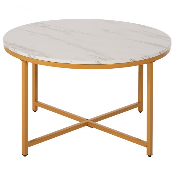 ΤΡΑΠΕΖΙ ΣΑΛΟΝΙΟΥ FB99420.01 WHITE MARBLE ΜΕΛΑΜΙΝΗ-ΧΡΥΣΗ ΜΕΤΑΛΛΙΚΗ ΒΑΣΗ Φ80x48,5Yεκ. 2